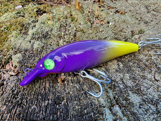 5.8" Purple/flo chartreuse Melee Minnow
